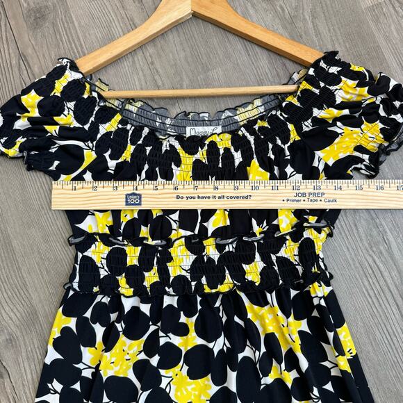 Vintage Maggy L Y2K Off Shoulder Floral MIDI Dress Women’s Babydoll Smocking - Picture 4 of 8